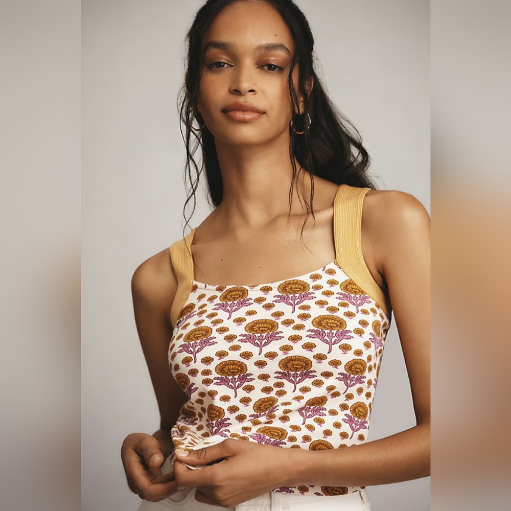 Maeve Floral Tank Top with Yellow Straps